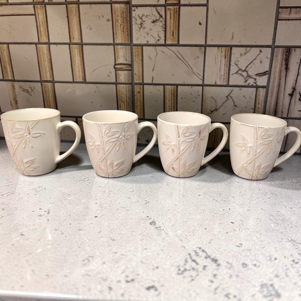Florida Marketplace Bamboo Design Coffee Cups, Set Of 4, Vintage Mugs, Drinkware